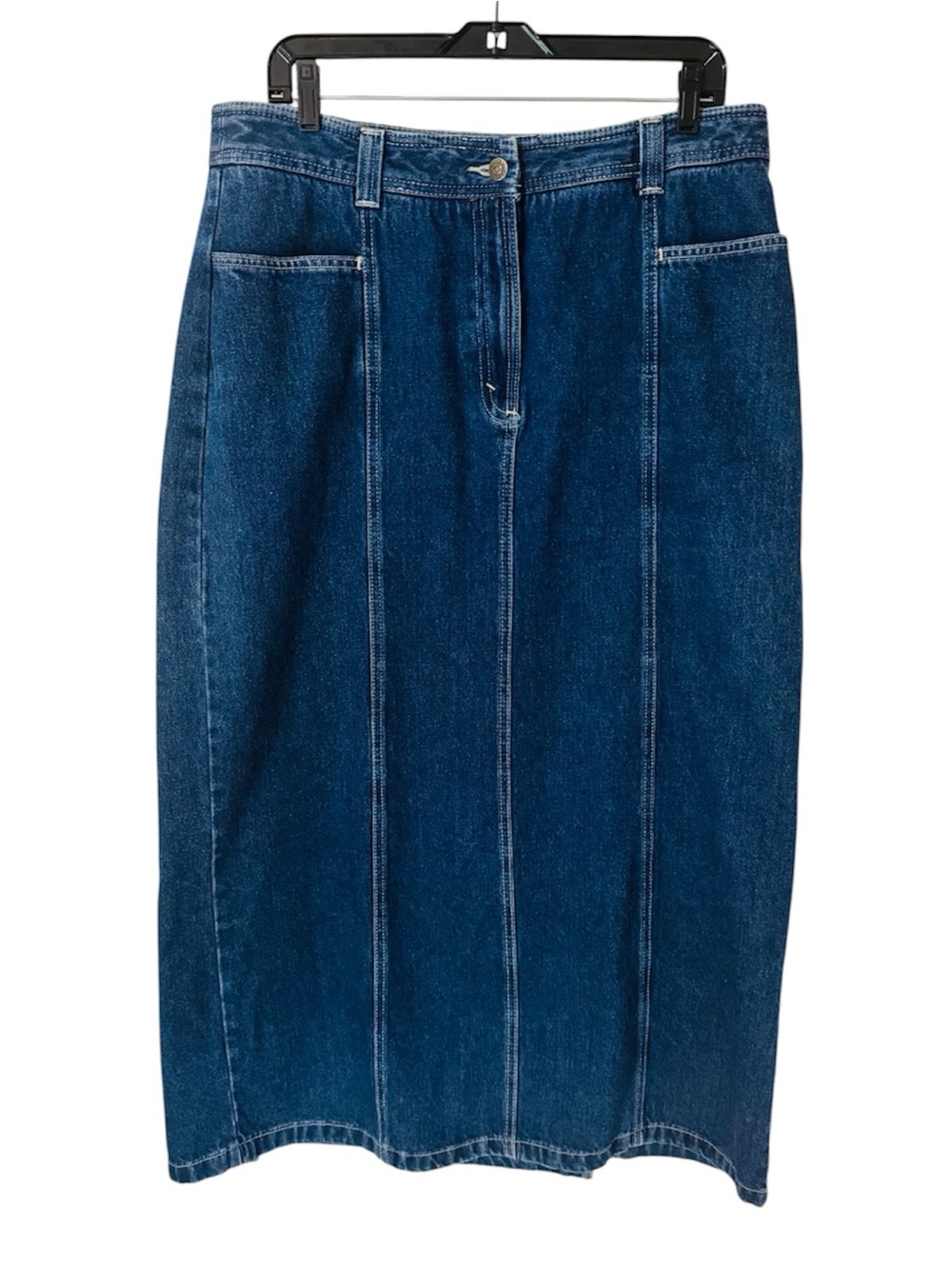EDDIE BAUER Skirt Denim Jean Two Back Slit Accents Vintage Pockets Women’s 14